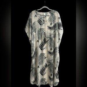 Women’s Kona Sol Kaftan Swim Cover Up Dress Medium Tropical Palm Leaf Beach